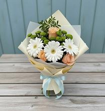 Букет цветов из:  Герберы, Розы и Хризантемы в Зайцеве
